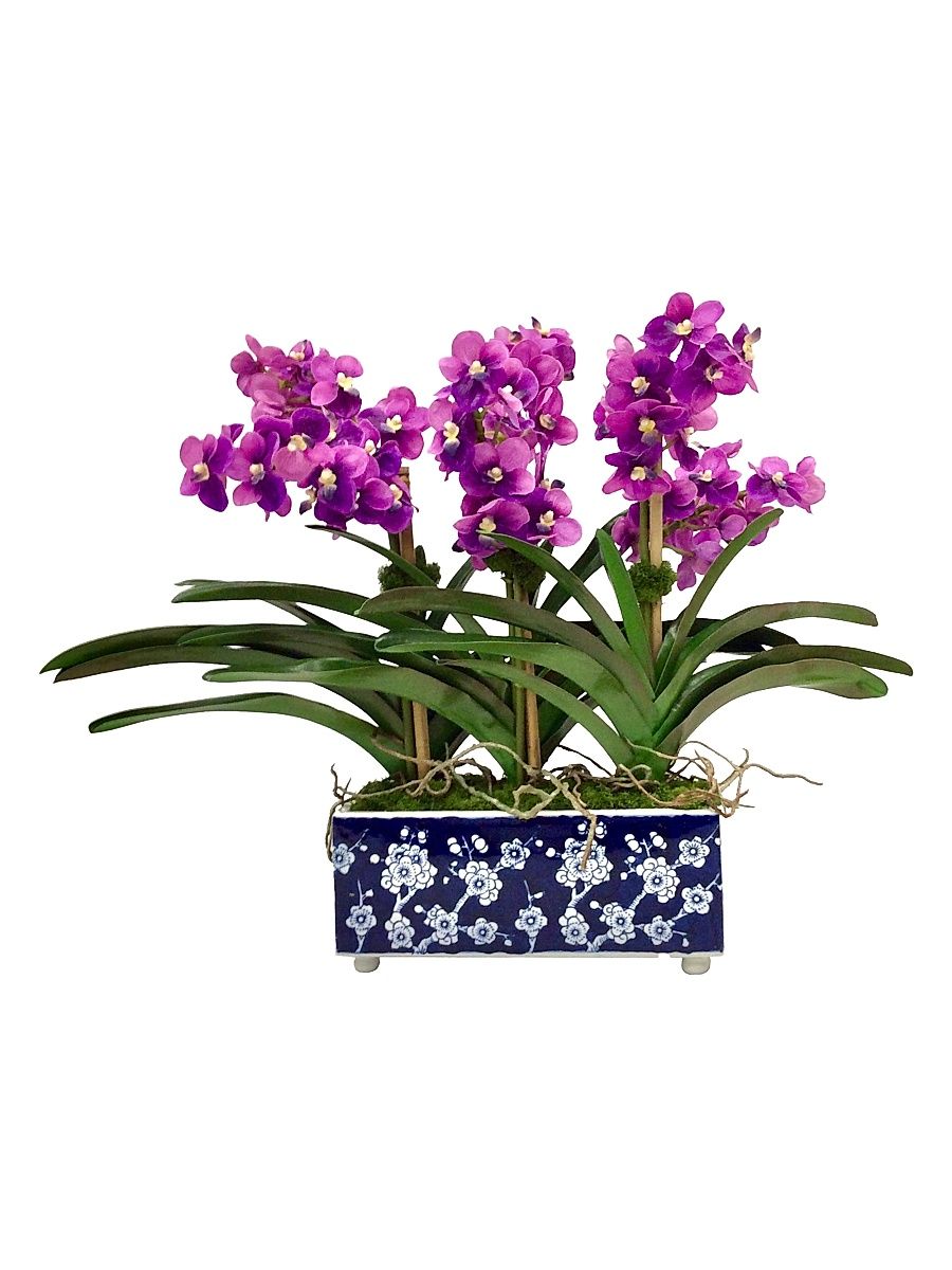 Everyday Newness Refresh Imitation Vanda Orchid In Ceramic Vessel - Lavender Purple
