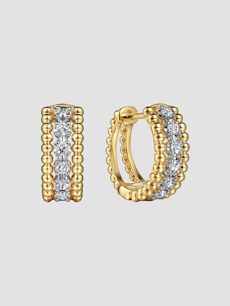 Gabriel & Co Women's Two-Tone 14K Gold & 0.25 TCW Diamond Beaded Huggie Earrings - Yellow Gold