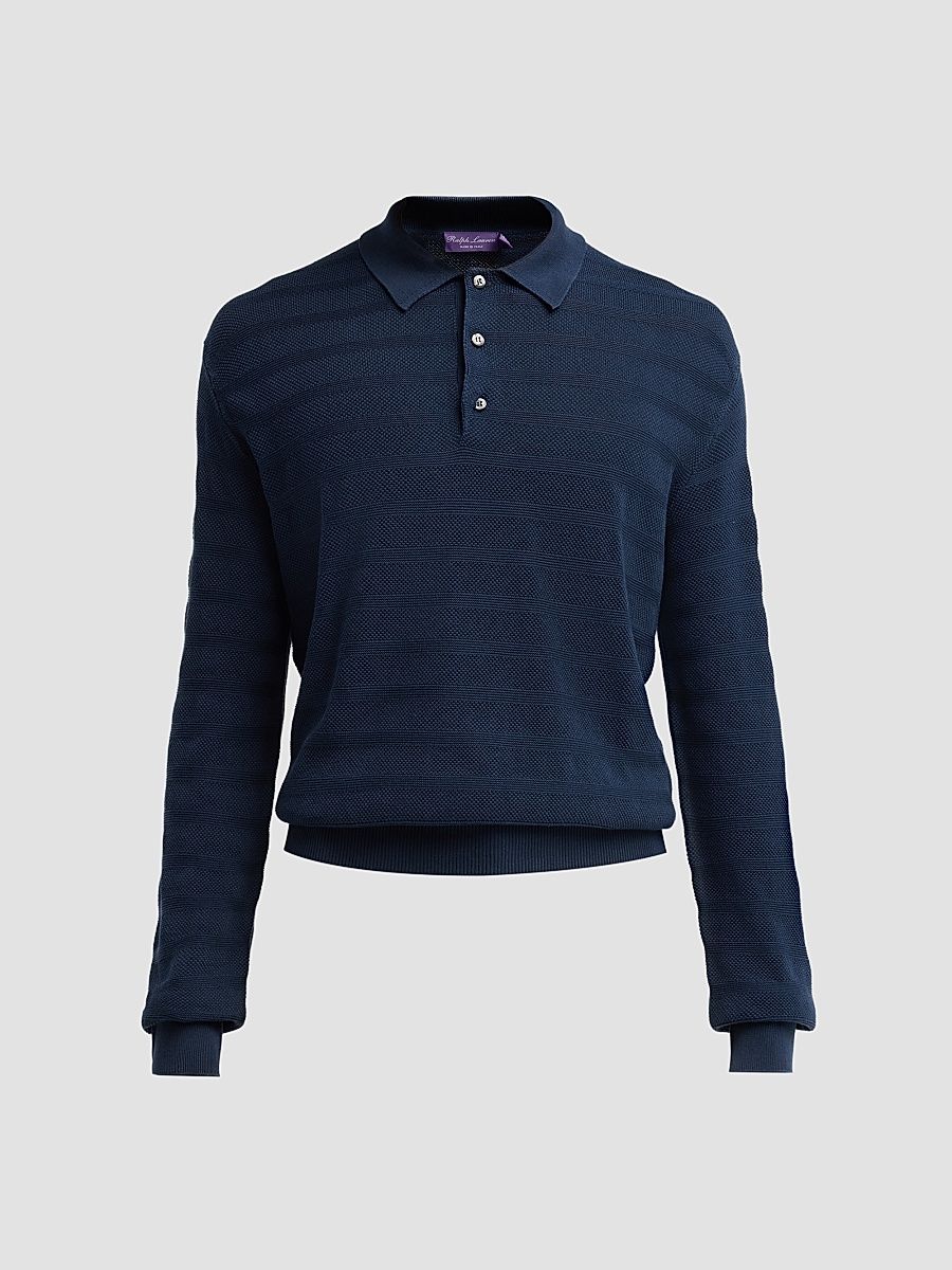 Men's Tonal Textured Stripe Knit Polo Sweater - Racing Navy - Size Large