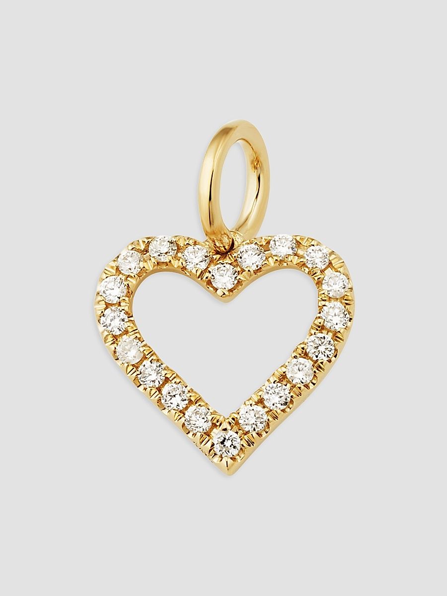 Women's 14K Yellow Gold Open Heart Diamond Pendant Charm - Gold