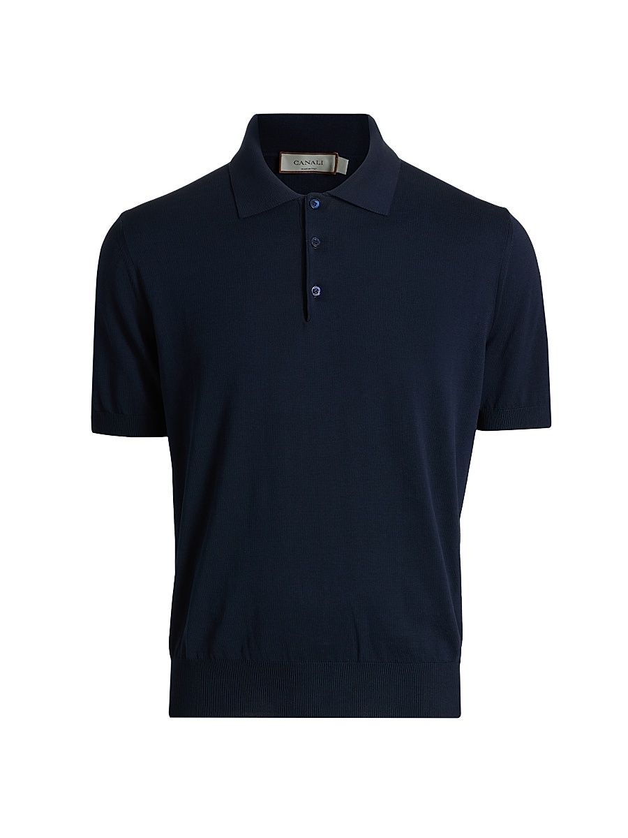 Men's Knit Cotton Polo Shirt - Navy - Size 40