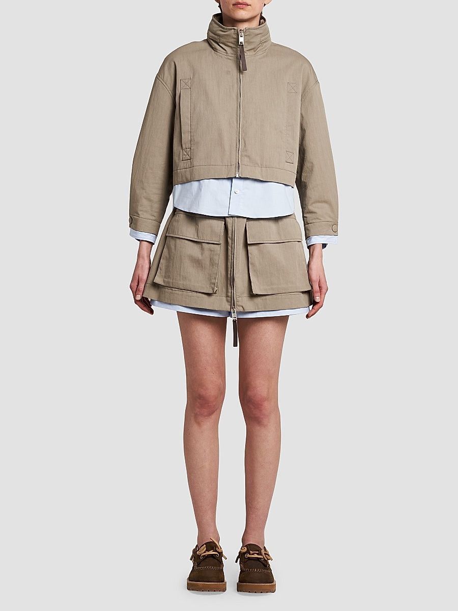 Women's Cotton-Blend Layered Stand-Collar Jacket - Multi Beige - Size 2