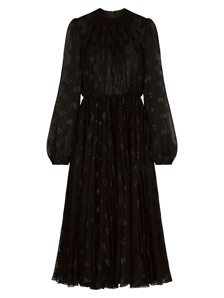 Women's DG Monogram Chiffon Midi-Dress - Nero - Size 2
