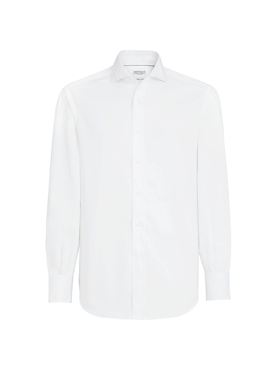 Men's Twill Basic Fit Shirt with Spread Collar - White - Size XXXXL