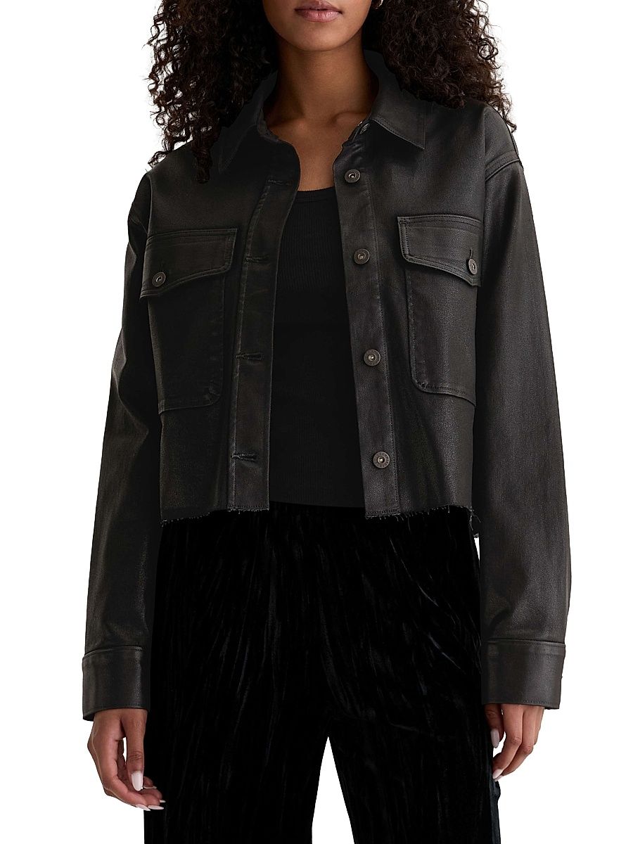 Women's Fala Leatherette Coated Denim Jacket - Leatherette Super Black - Size XS