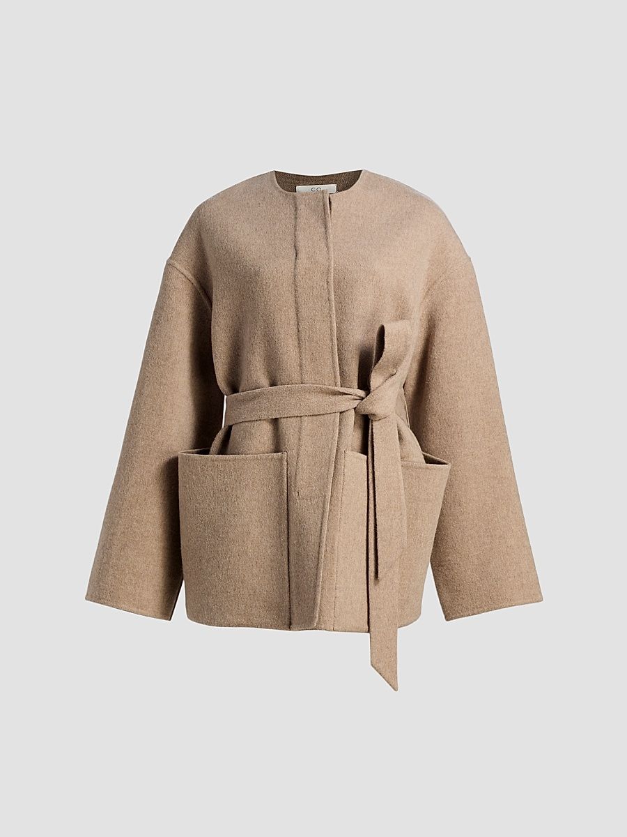 Women's Belted Wool-Cashmere Jacket - Taupe - Size Medium