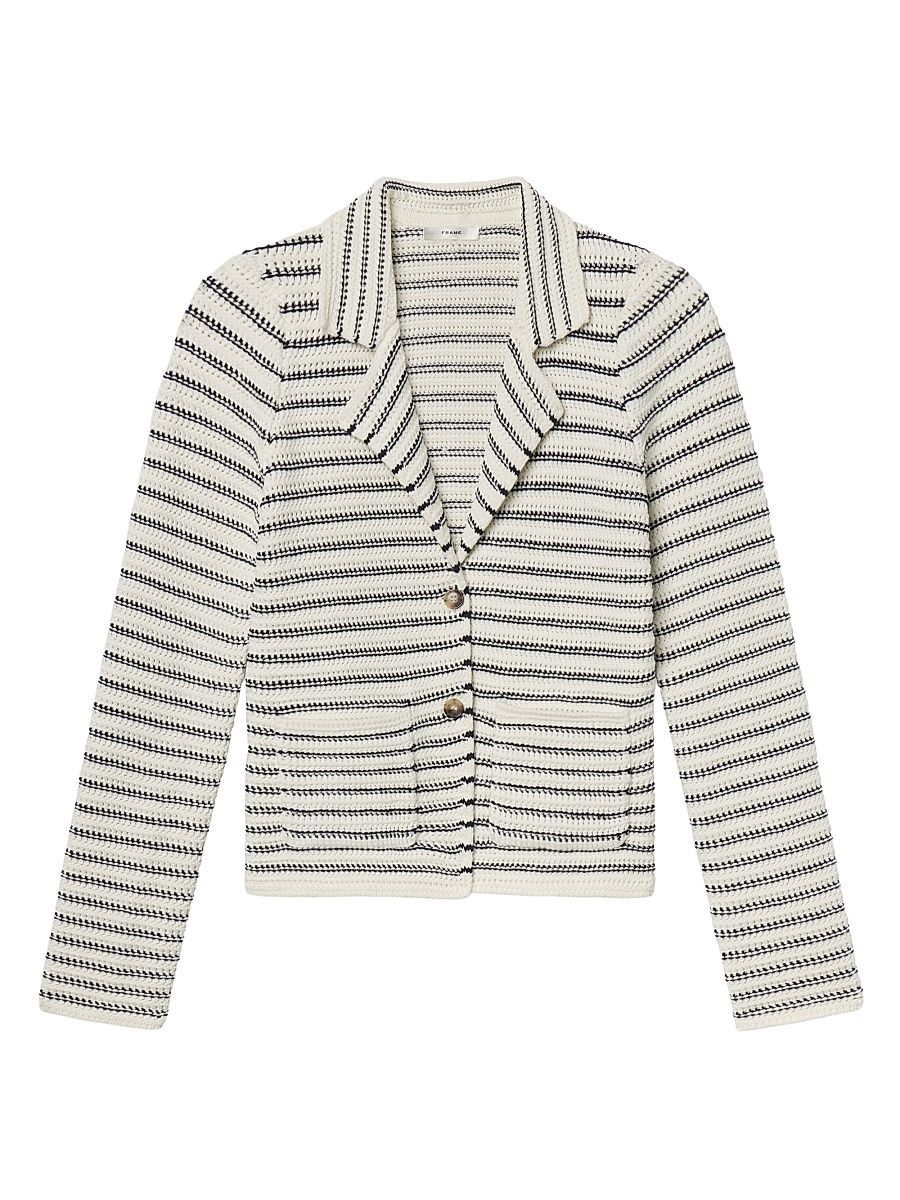 Women's The Crochet Striped Blazer - Cream Multi - Size Large