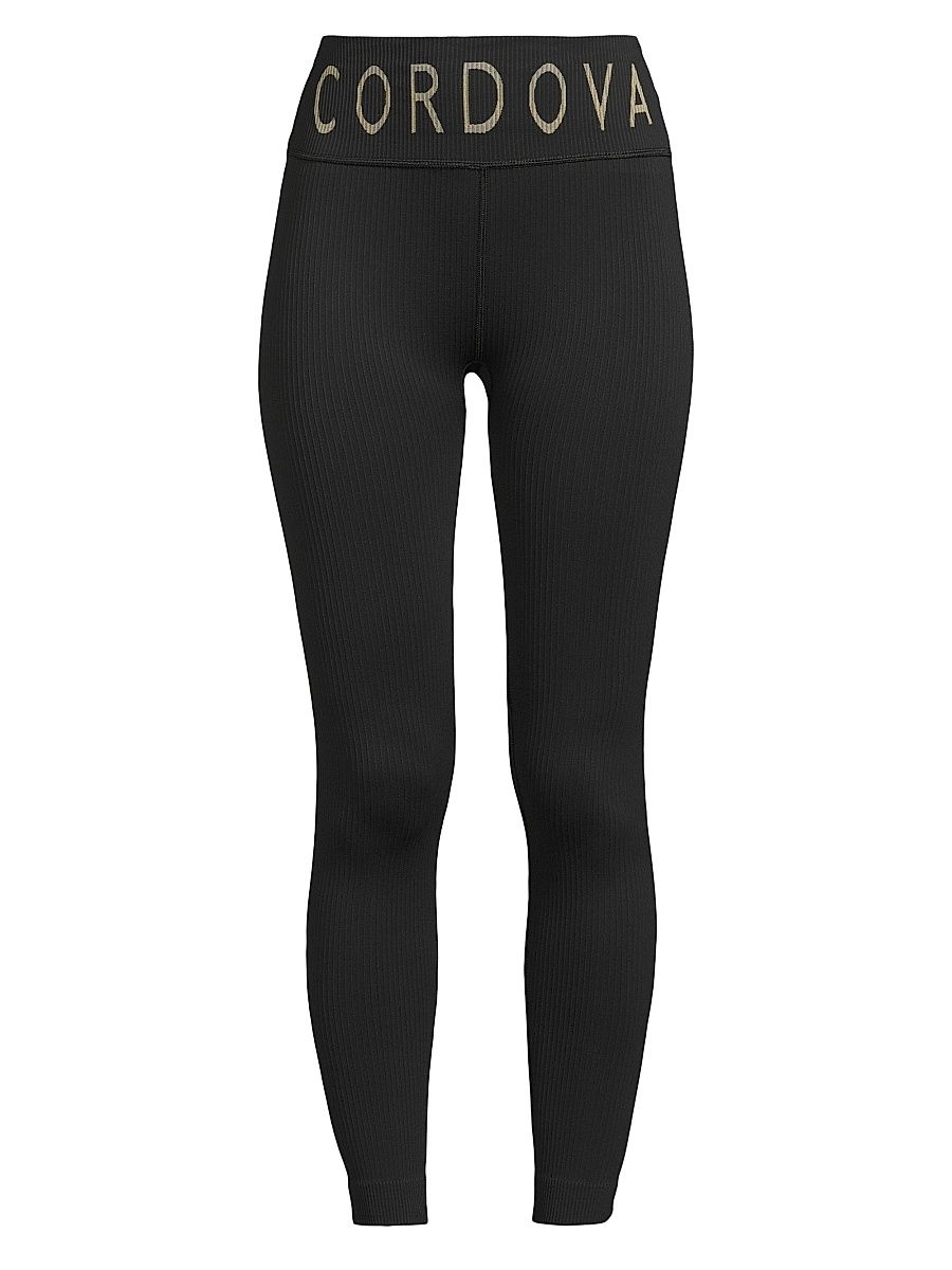 Women's Logo Rib-Knit Base-Layer Leggings - Onyx - Size Medium