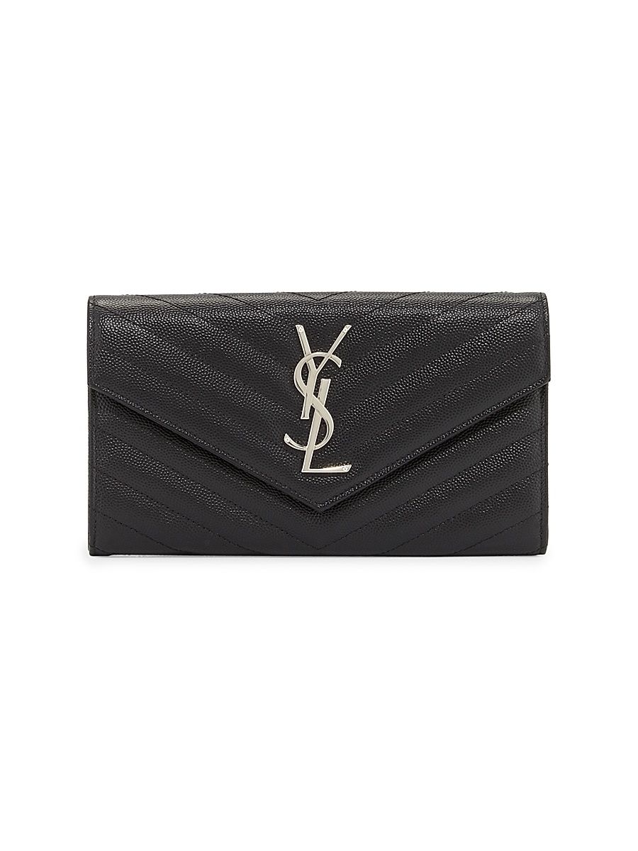 Women's Monogram Large Matelassé Leather Flap Wallet - Black