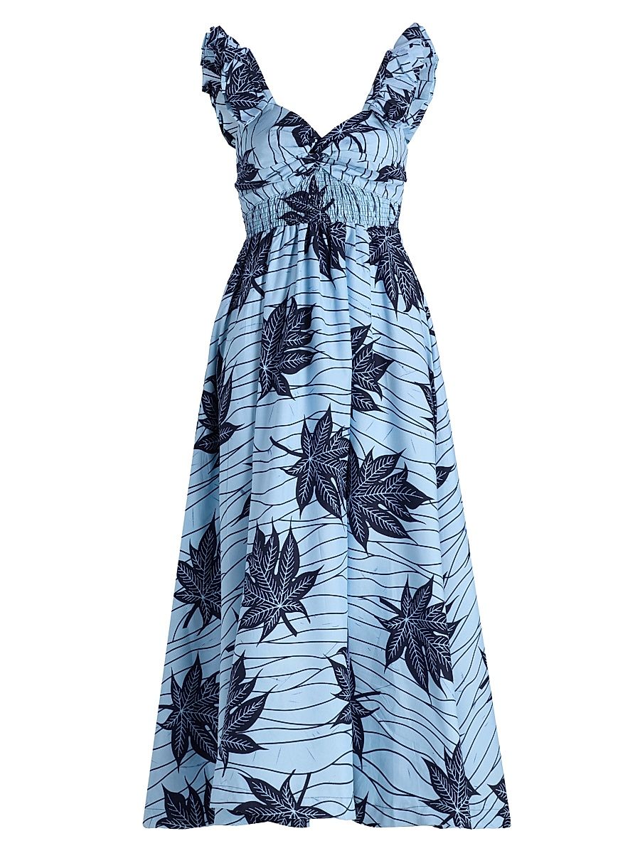 Women's Ibukun Botanical-Print Cotton A-Line Midi-Dress - Blue - Size XXL