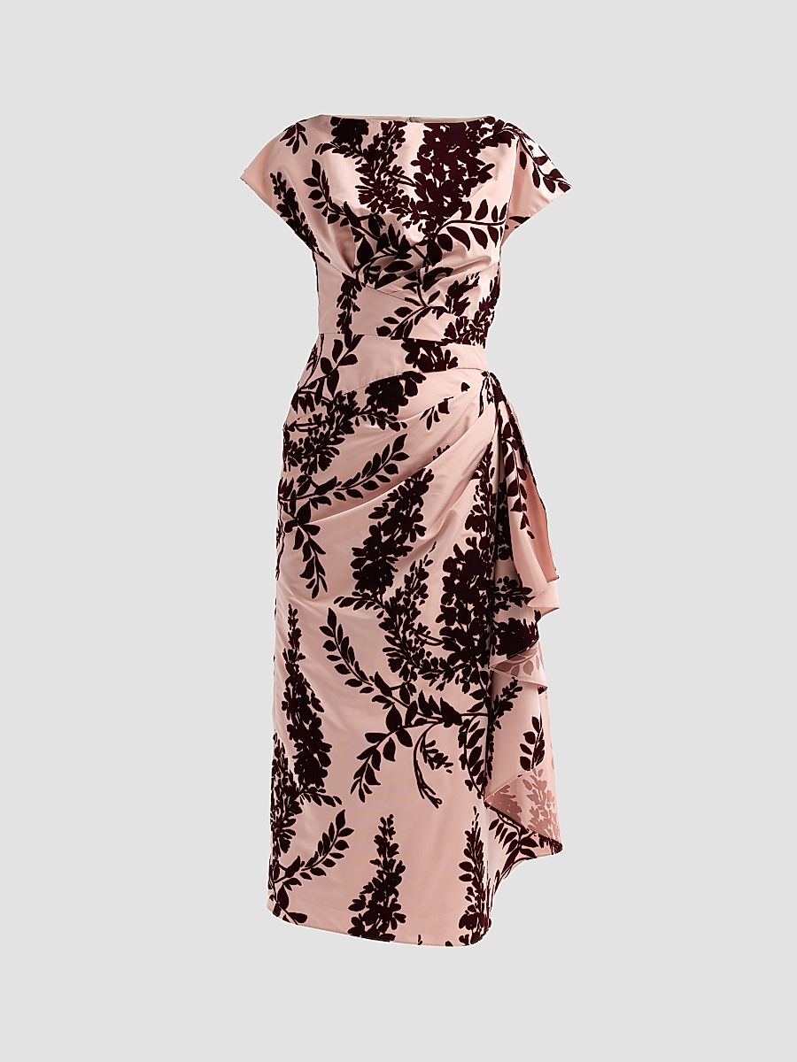 Women's Florence Flocked Taffeta Cocktail Dress - Dusty Rose Oxblood - Size 16