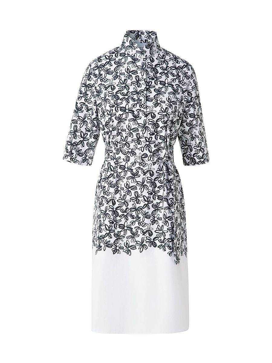 Women's Floral Cotton Poplin Shirtdress - Cream Black - Size 10