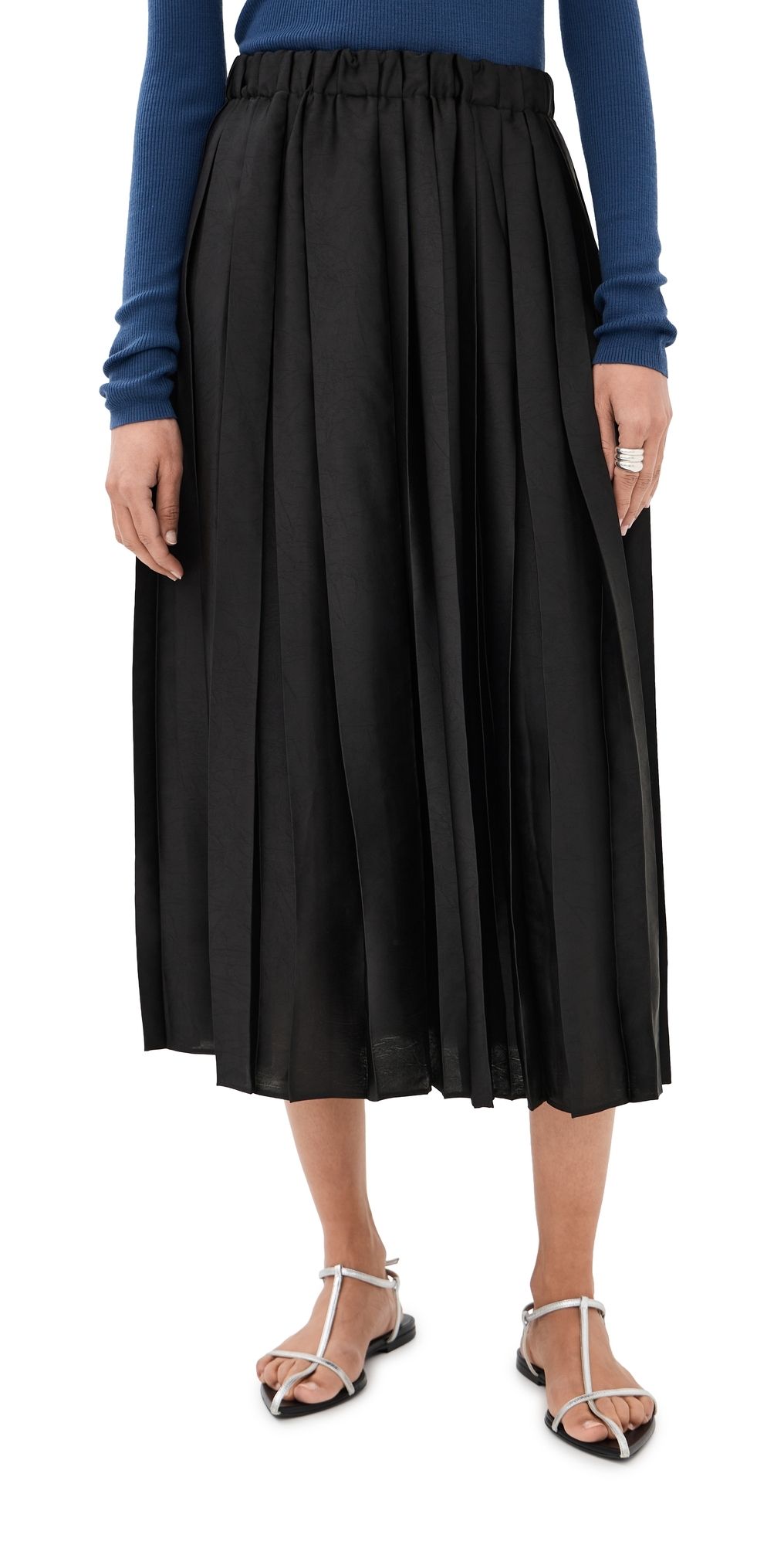 Tibi Feather Weight Pleated Pull On Skirt Black XS