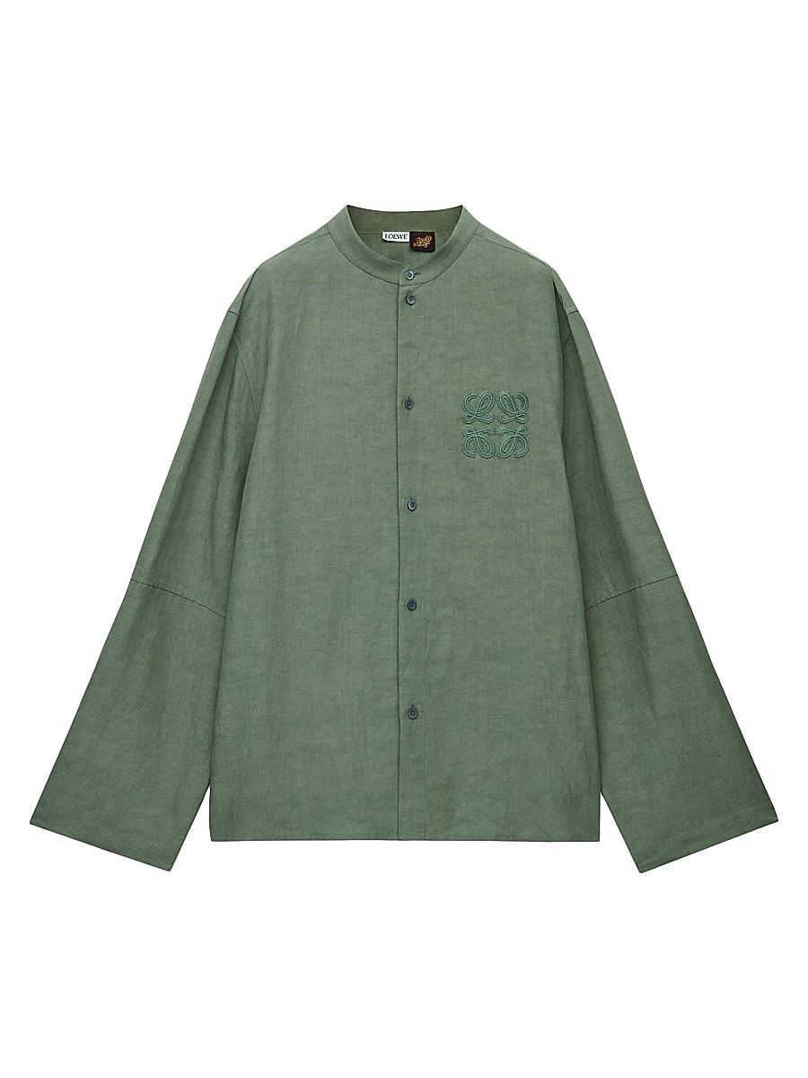 Men's LOEWE x Paula's Ibiza Monogram Woven Long-Sleeve Shirt - Sage - Size 32