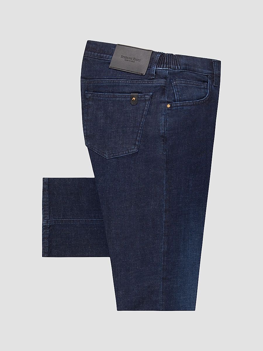 Men's Cotton Blend Tapered Jeans - Dark Blue - Size 30