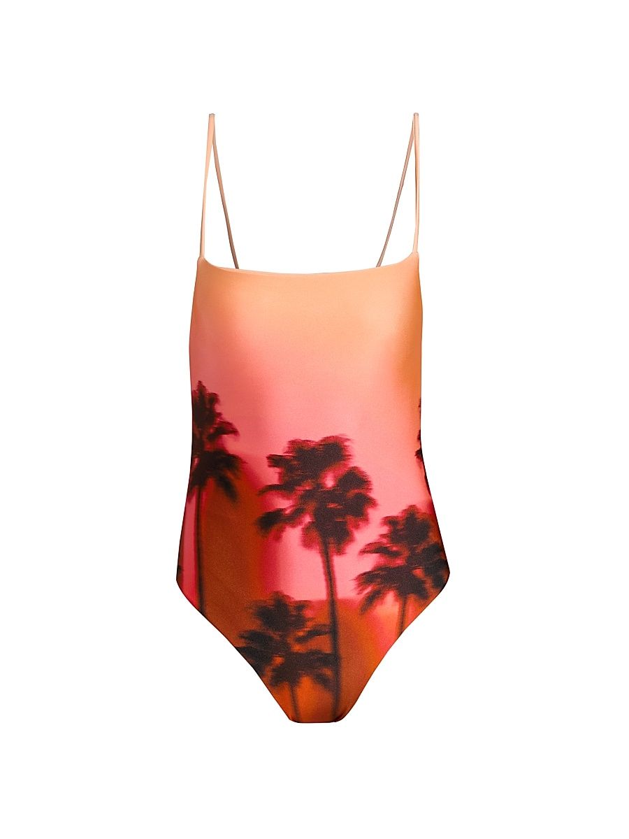 Women's Elenora Sunset One-Piece Swimsuit - Sunset Palm Print - Size XS