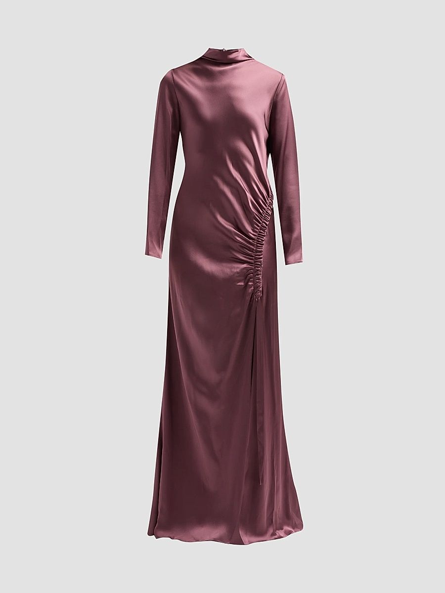 Women's Satin Ruched A-Line Tab Gown - Dark Mauve - Size 14