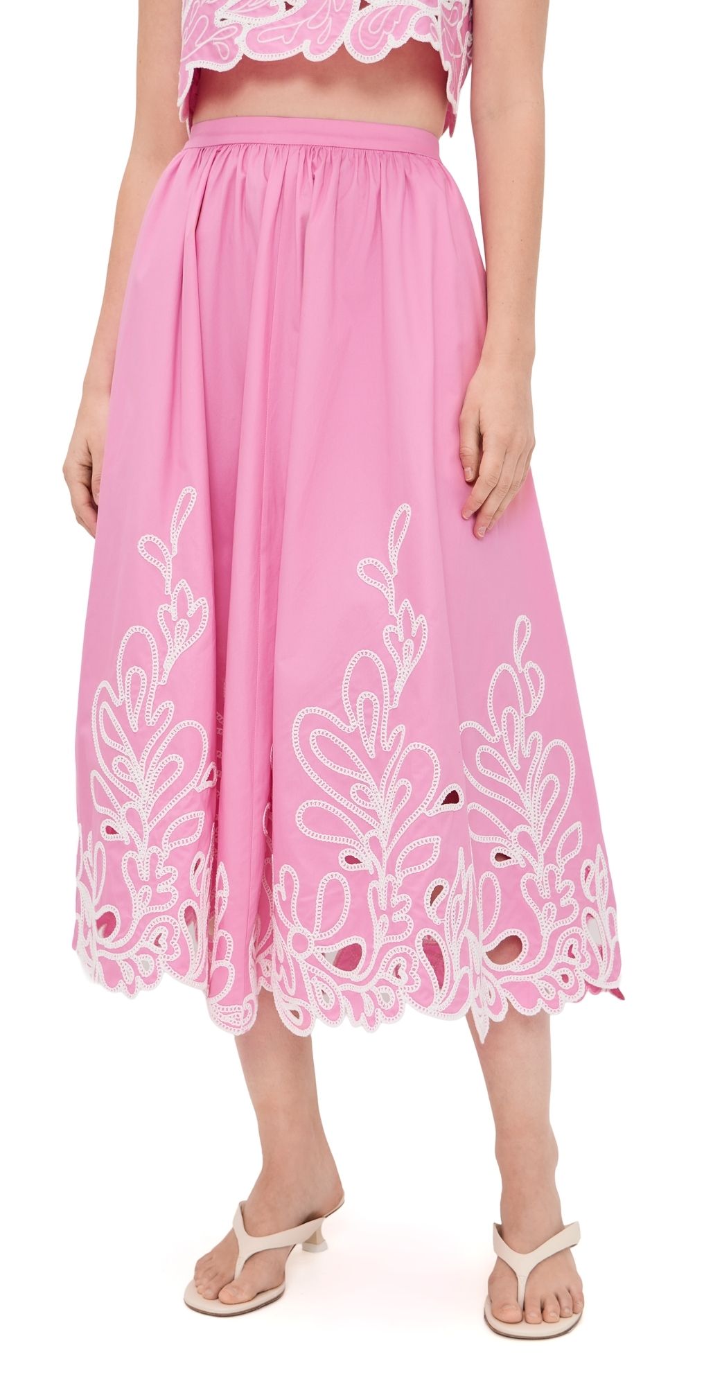 Cinq à Sept Paisley Bloom Embroidered Espe Skirt Rosewater Pink/White 16