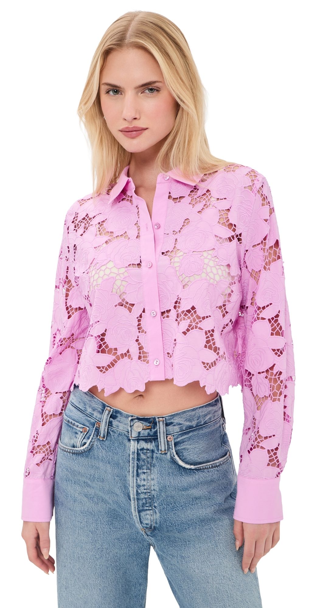 L'AGENCE Seychelle Cropped Button Down Shirt Peony XL