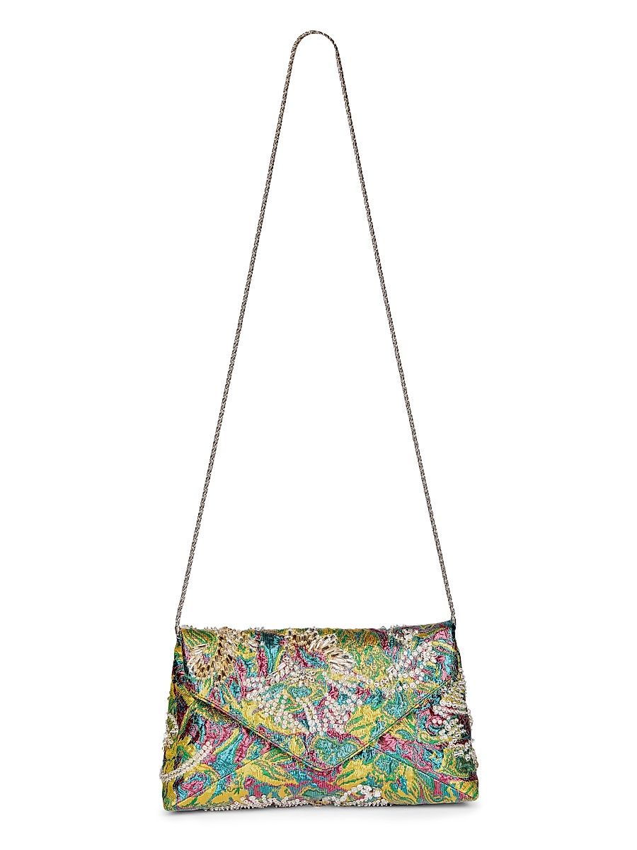 Women's Small Embellished Floral-Jacquard Envelope Clutch - Lemon