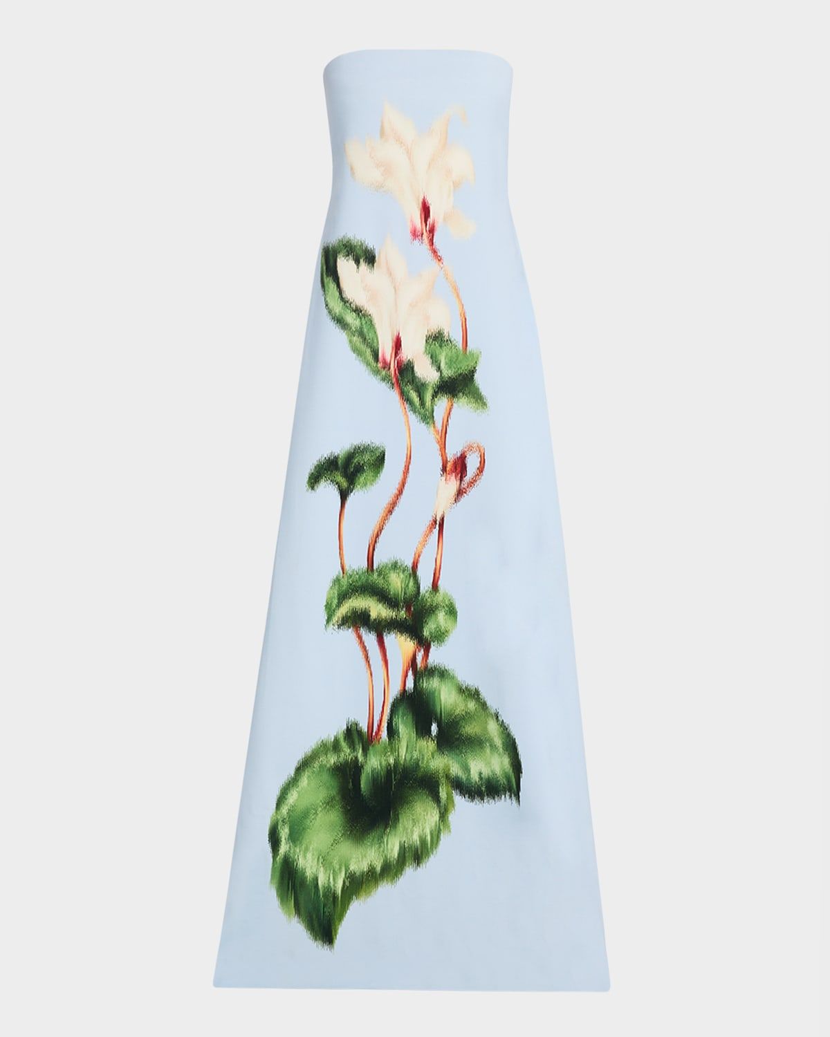 Strapless Chinese Cyclamen Print Gown