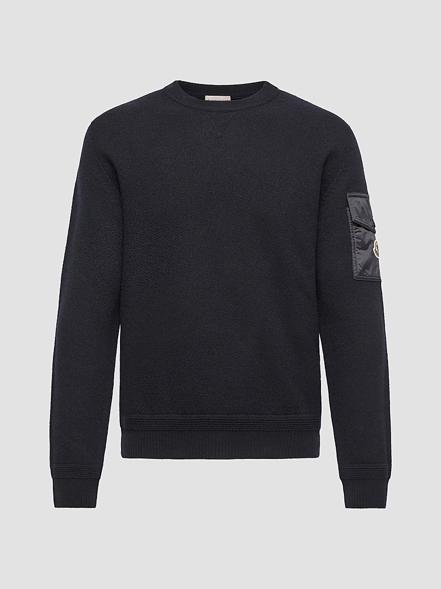 Moncler Men's Sweater in Wool - Navy Blue - Size Medium
