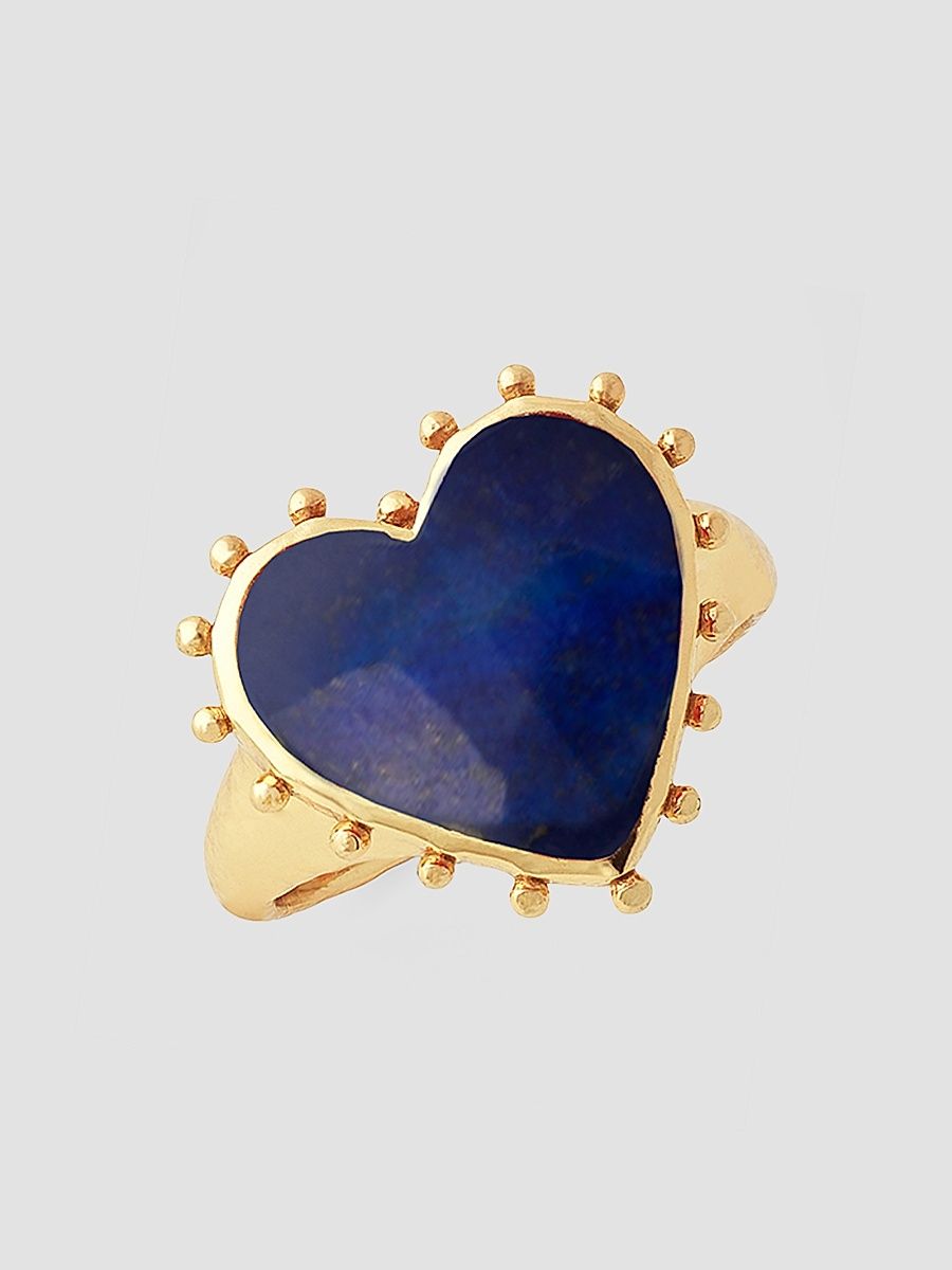 Anabel Aram Women's Heart 18K-Gold-Plated & Gemstone Ring - Malachite - Size 8