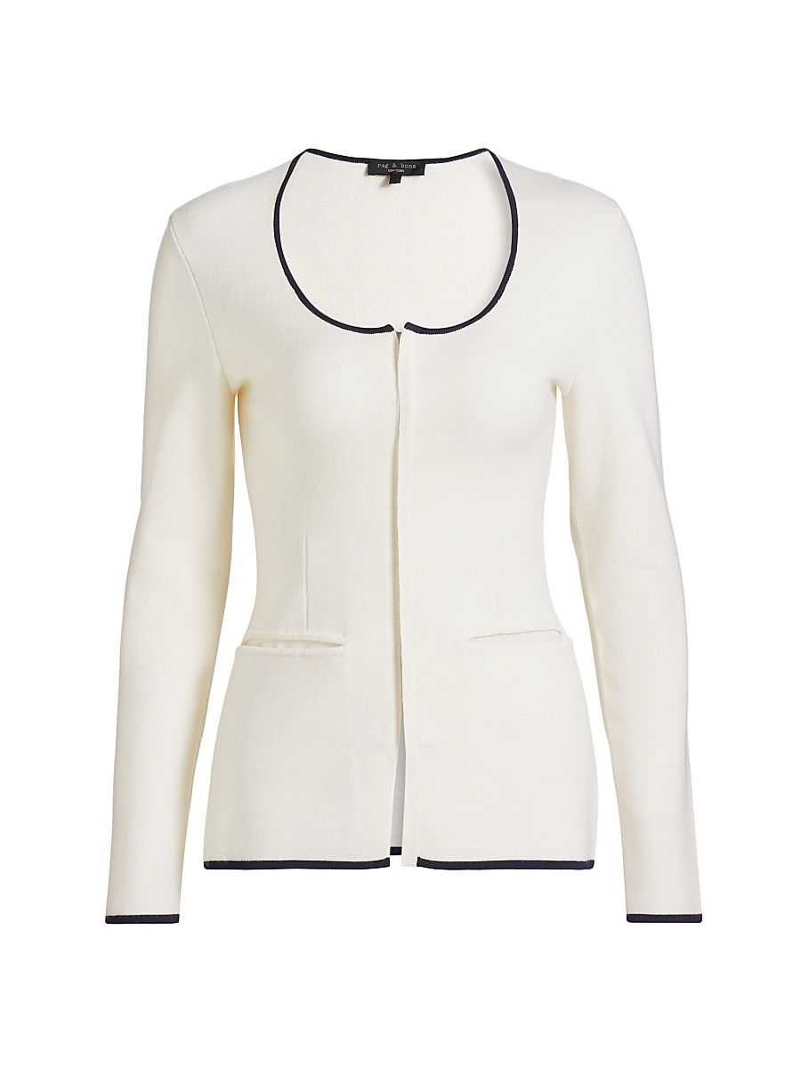 Women's Ella Wool-Blend Front-Zip Sweater - White - Size XS