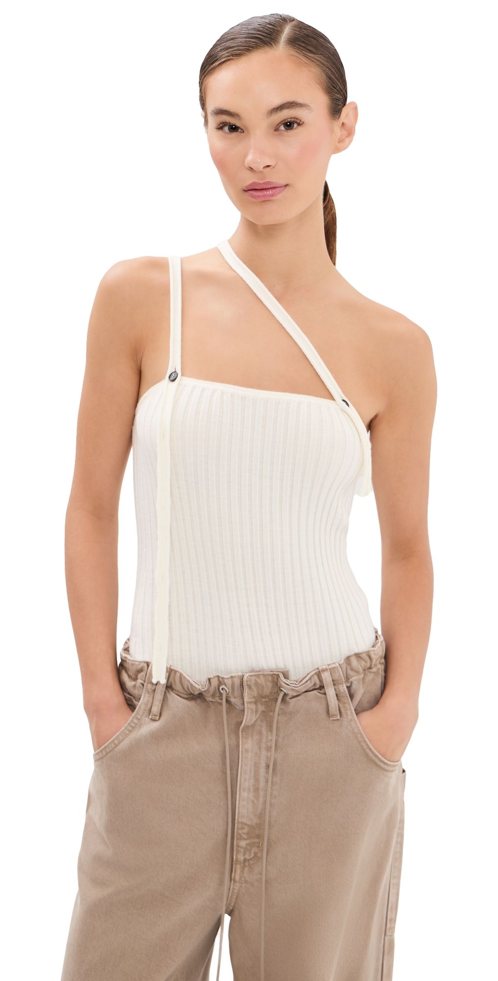 Aisling Camps Convertible Ribbed Knit Tank Top Ivory S