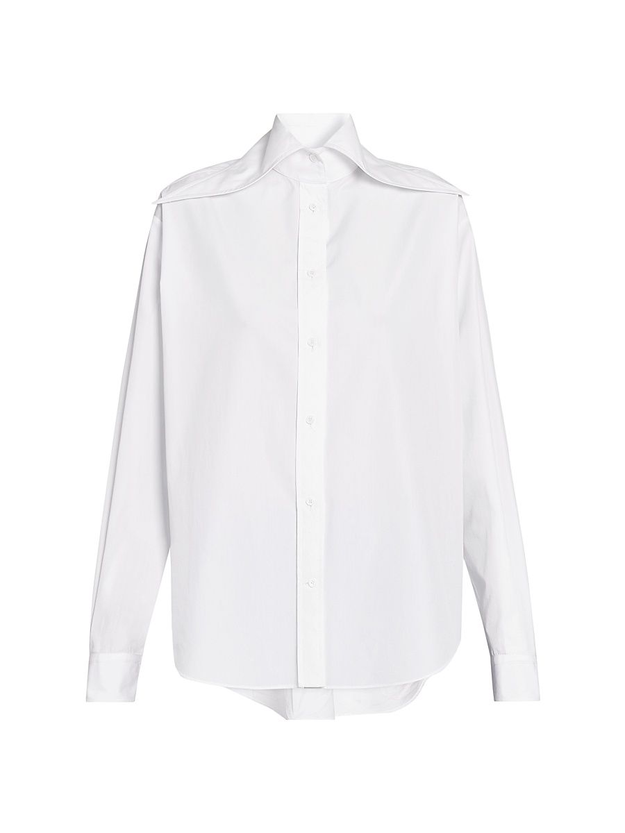 Women's Cotton Poplin Button-Front Shirt - Optical White - Size 4