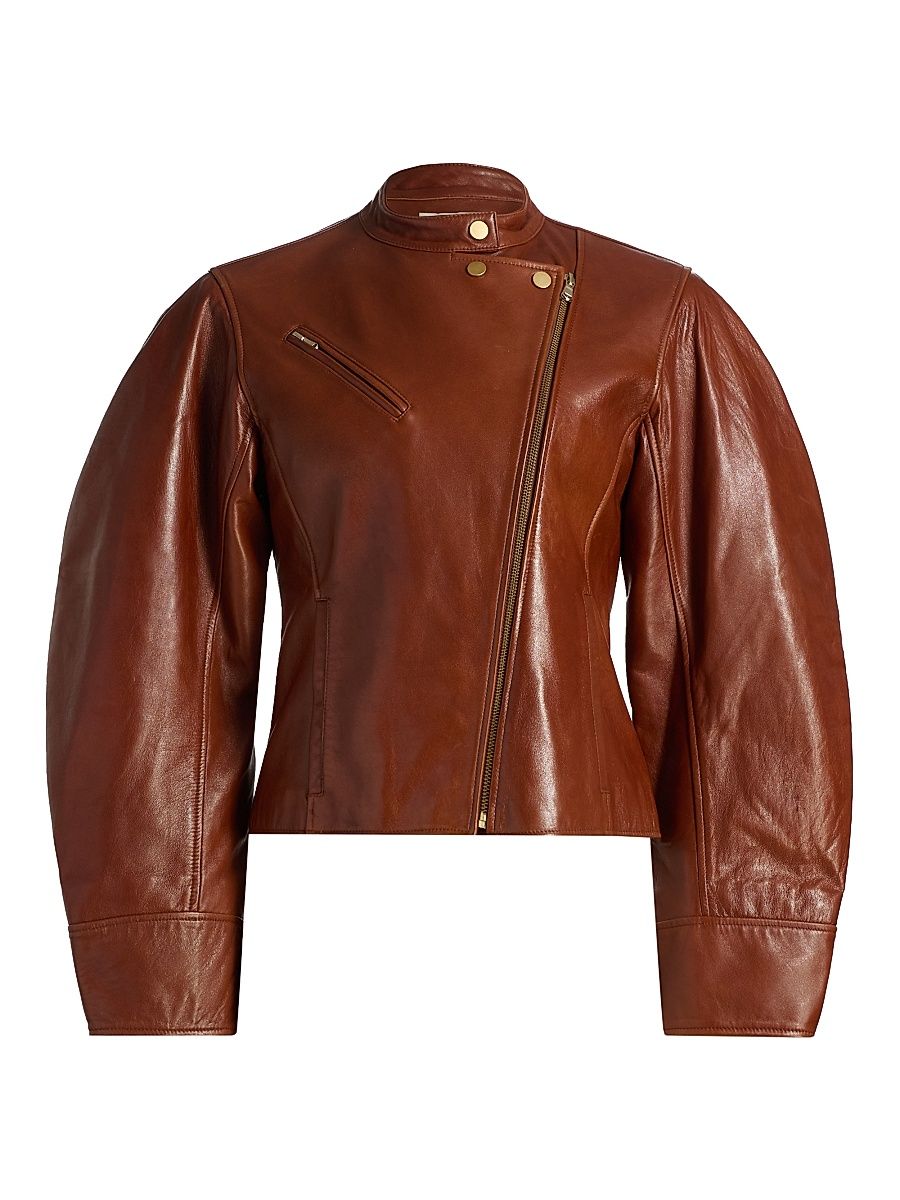 Women's Ilaria Leather Biker Jacket - Wenge - Size 6
