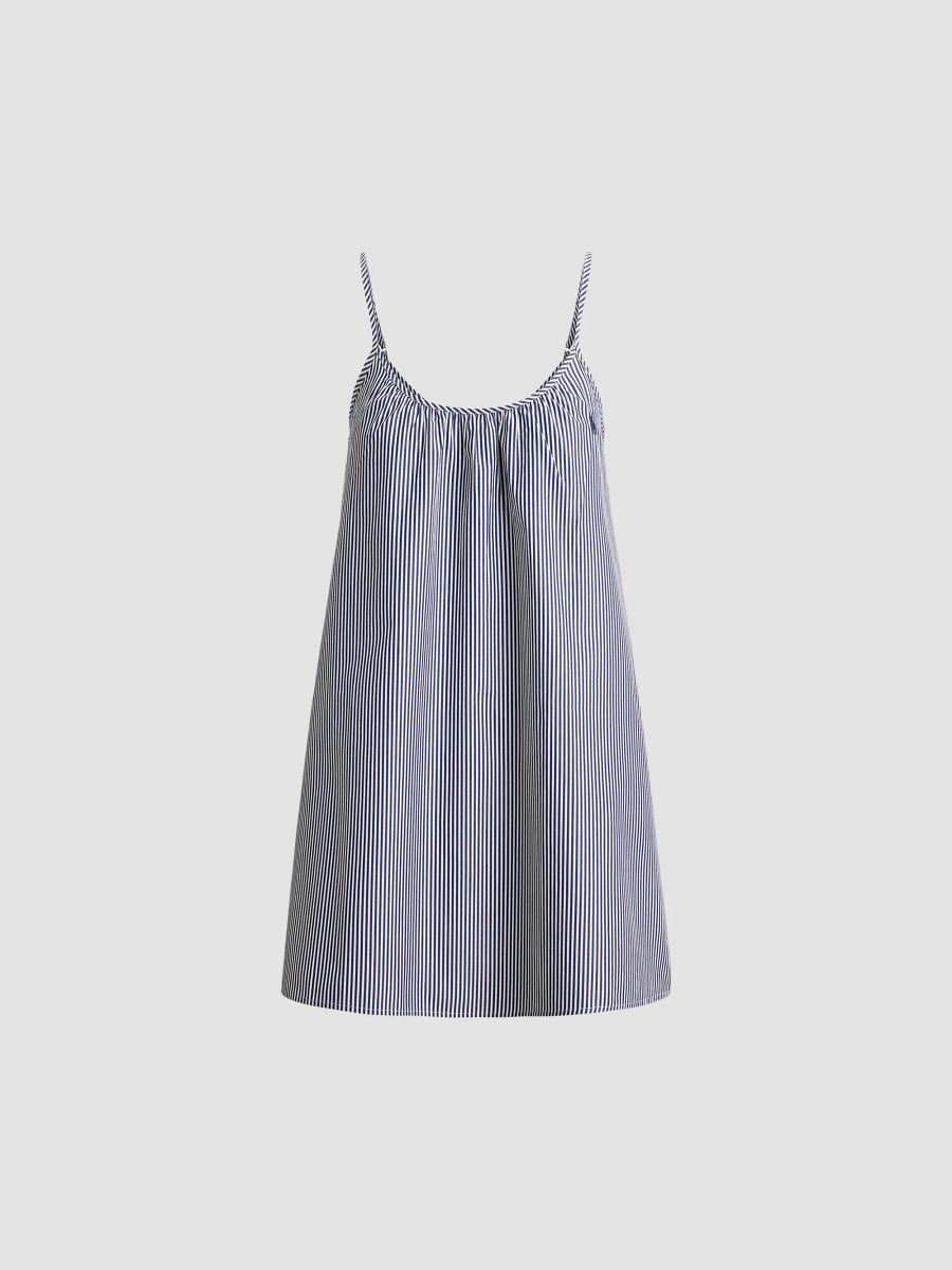 Polo Ralph Lauren Women's Striped Cotton Gathered Mini Slipdress - White Cloud Beacon - Size XS