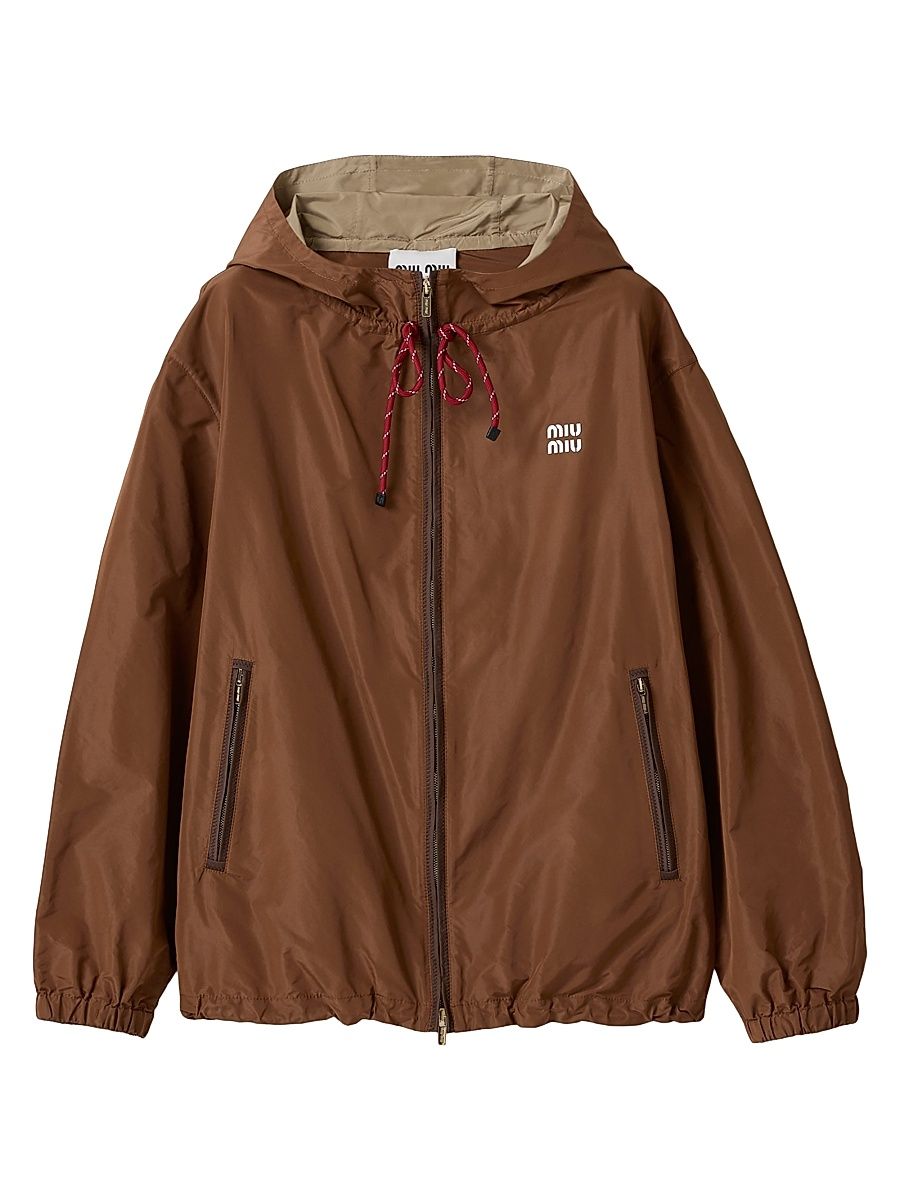 Women's Technical Fabric Hoodie Jacket - Brown - Size 4