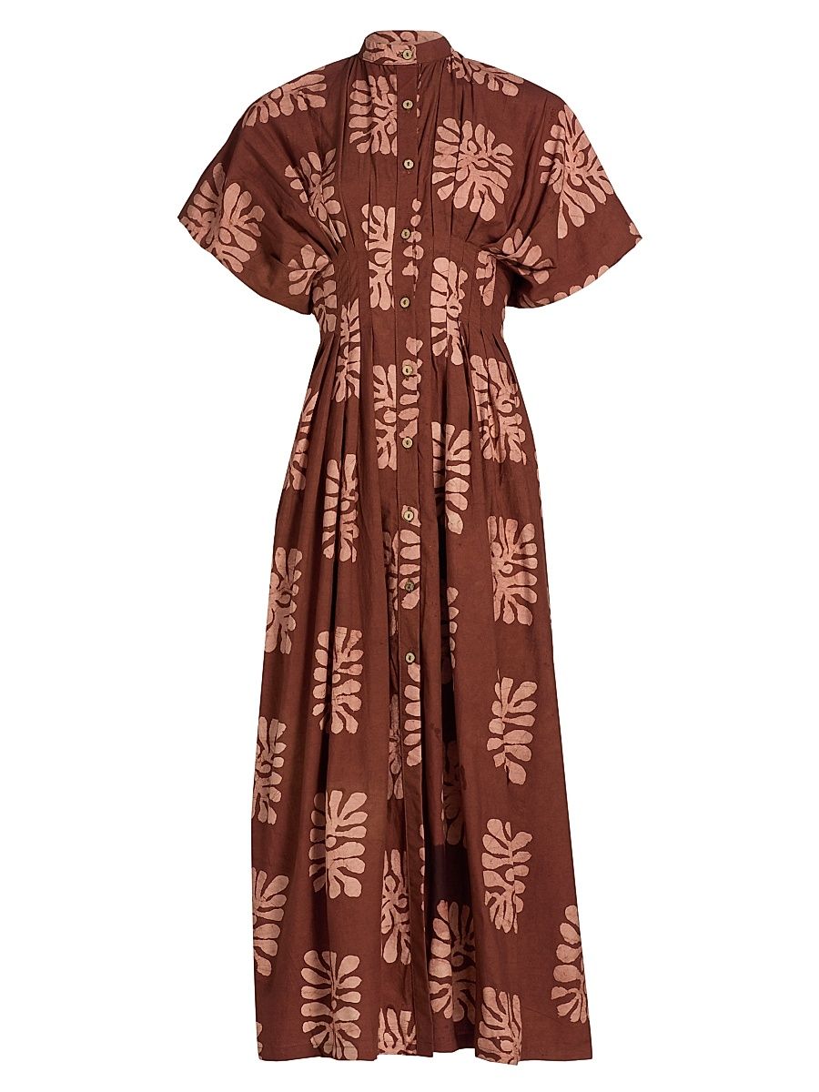 Women's Buga Printed Cotton Maxi Shirtdress - Orange - Size XL