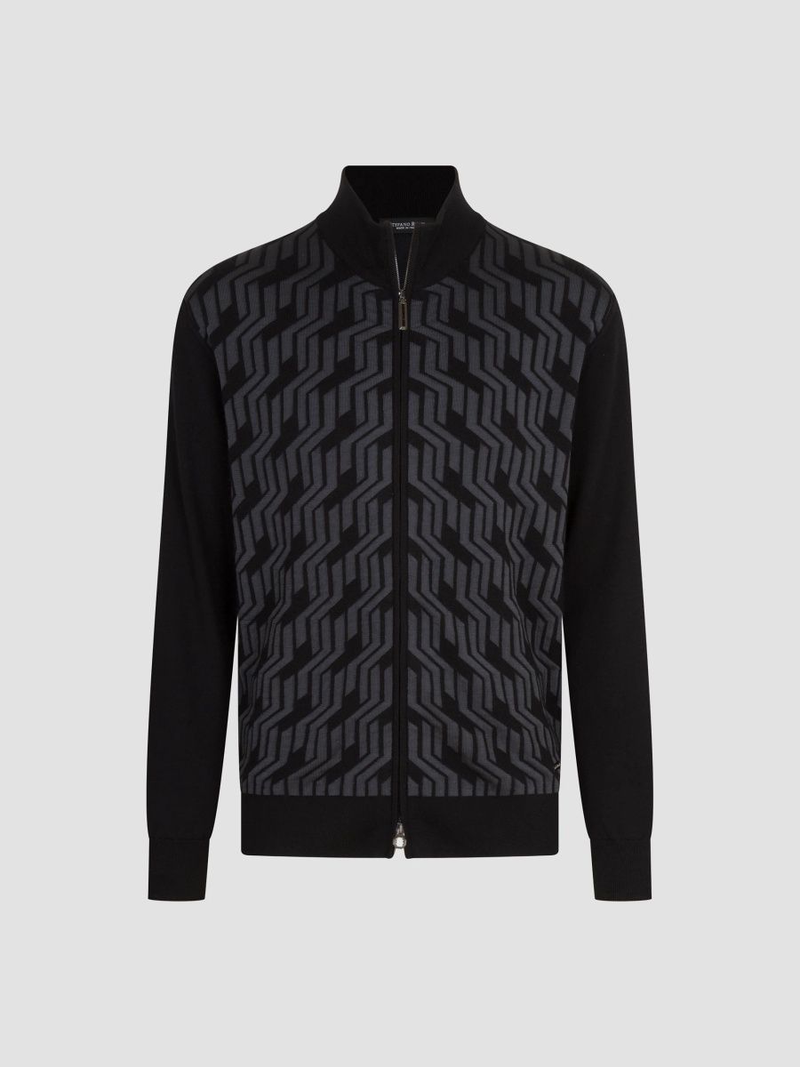 Stefano Ricci Men's Cashmere and Silk Knit Zip Blouson Jacket - Black - Size 38