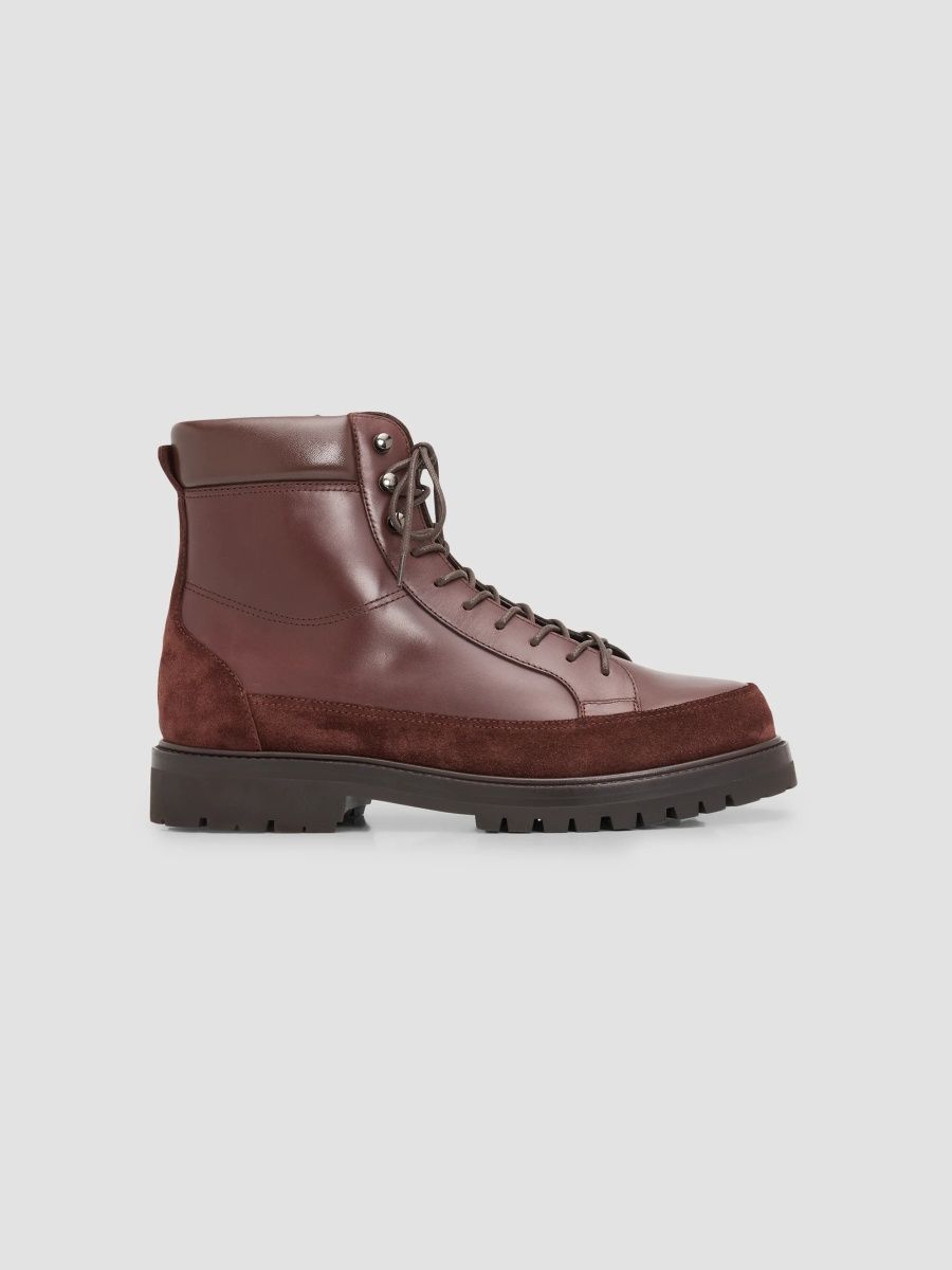 Brunello Cucinelli Men's Leather & Suede Combat Boots - Burgundy - Size 8.5