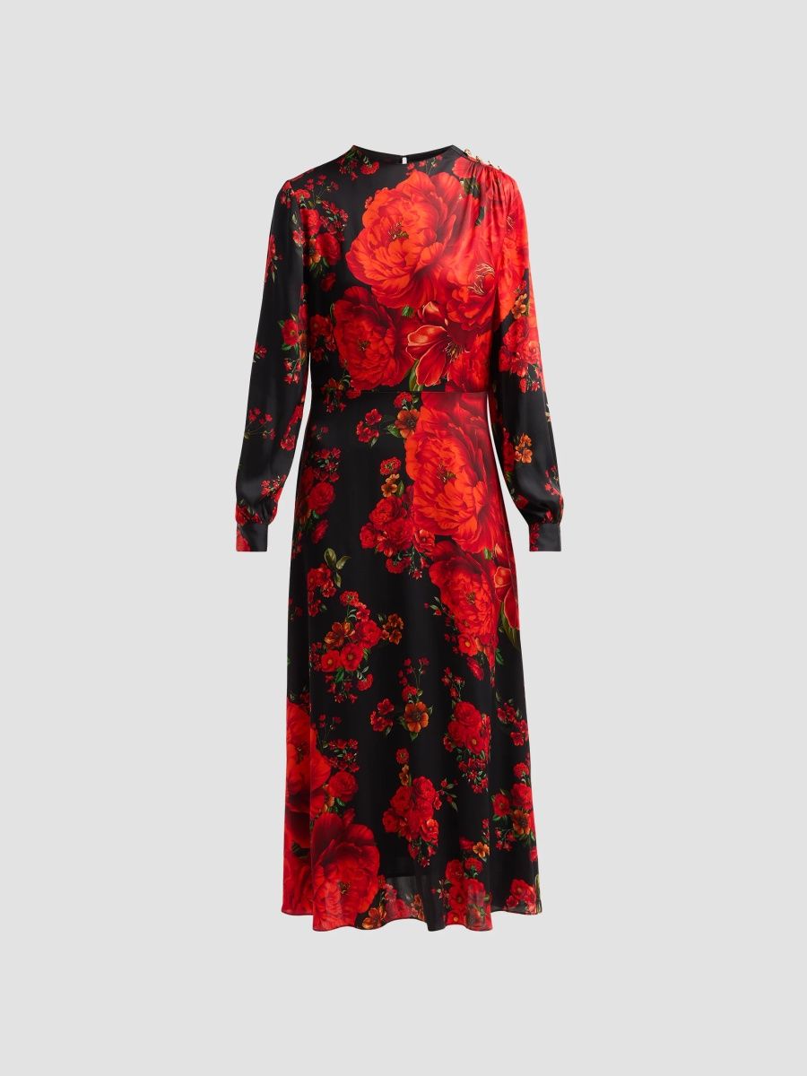 Elie Tahari Women's The Valerie Printed Silk Midi Dress - Bleeding Love Print - Size 16