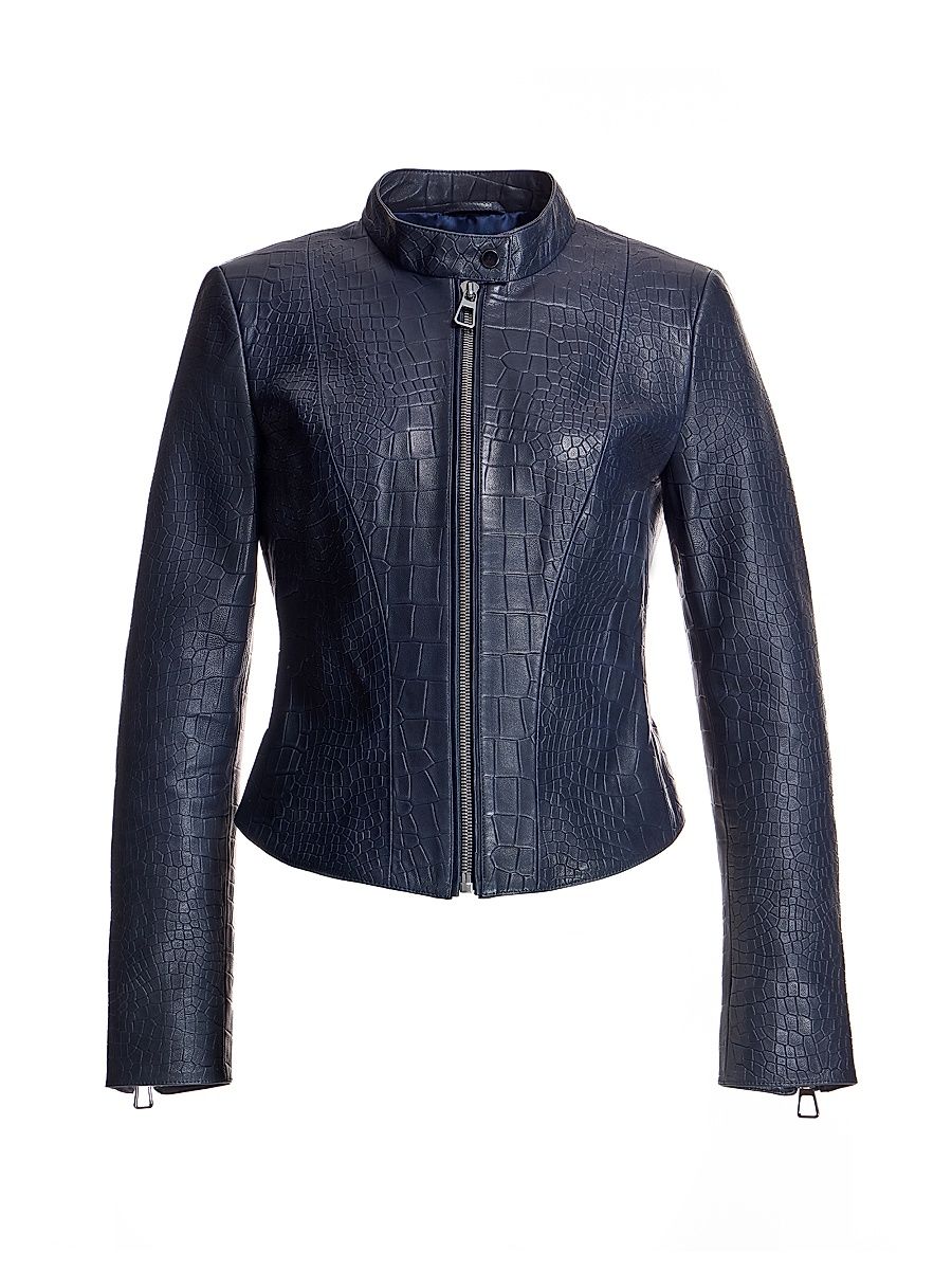 Women's Leather Jacket - Navy - Size XL