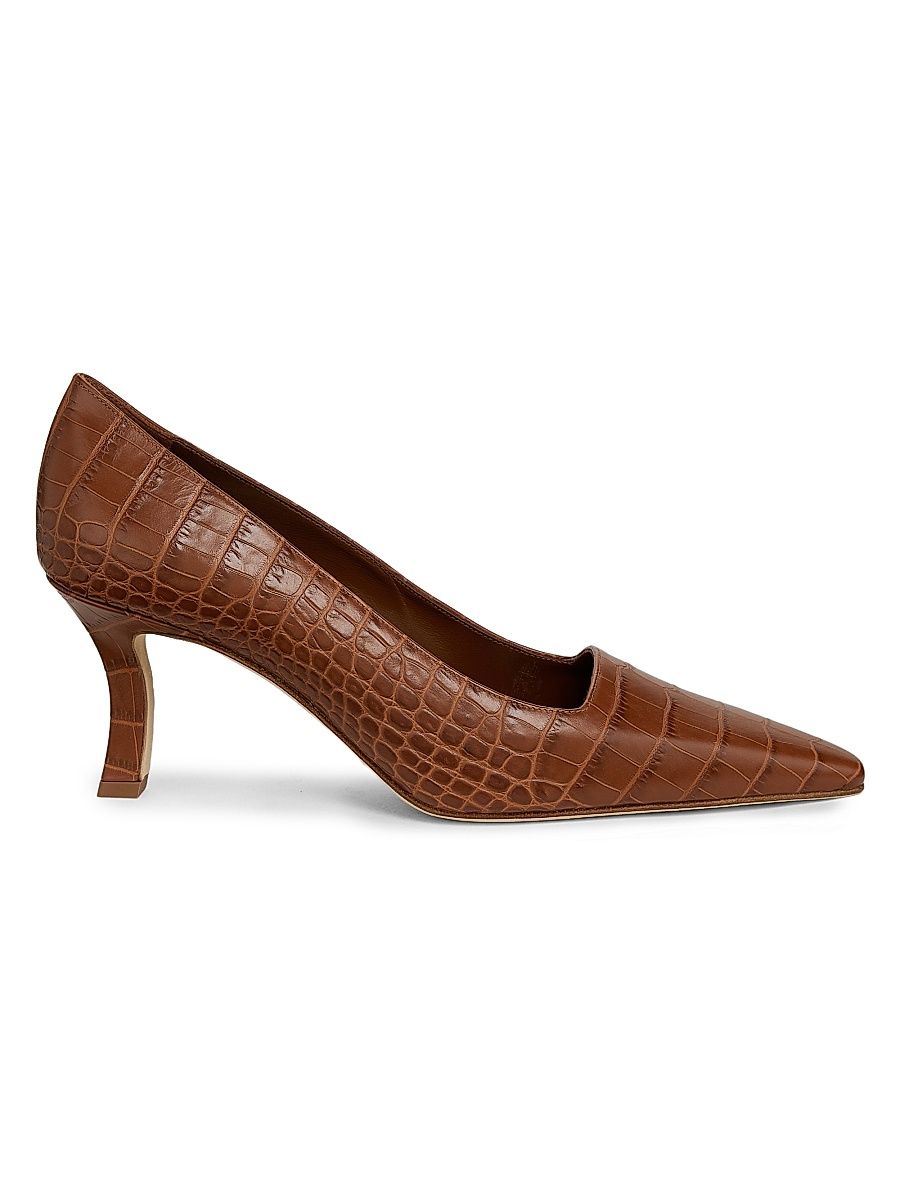Women's Moiralo Croc-Embossed Leather Pumps - Medium Brown - Size 7.5