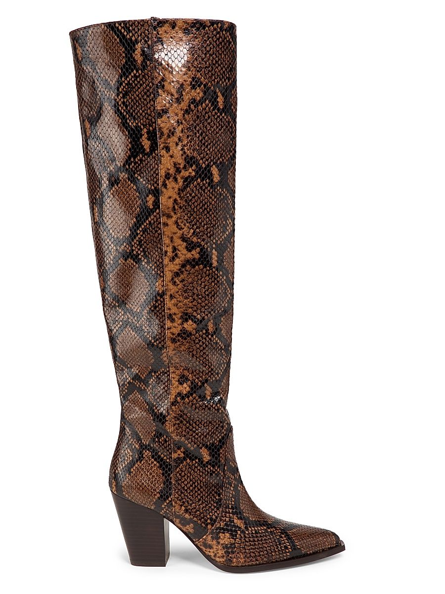 Women's Jolene Snake-Embossed Leather Boots - Espresso - Size 9.5