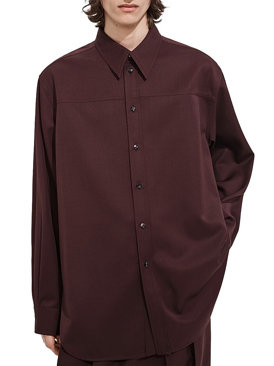 Men's Wool Oversized Button-Front Shirt - Caiman - Size 42
