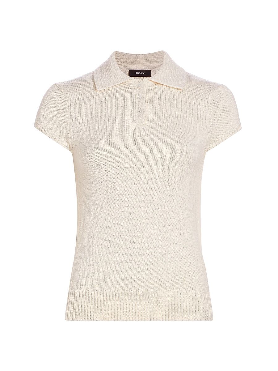 Women's Knit Cotton & Wool Polo - Off White - Size Large