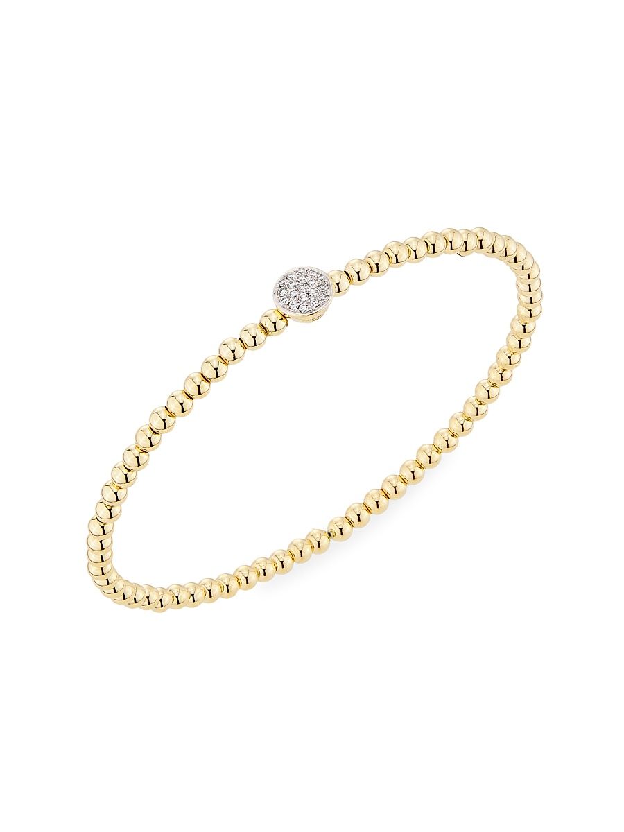 Women's 14K Yellow Gold & 0.1 TCW Diamond Beaded Bangle - Gold