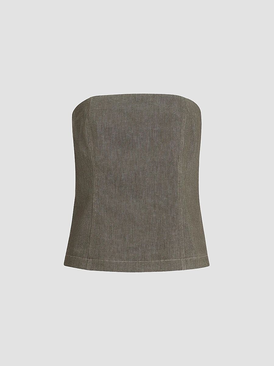 Brunello Cucinelli Women's Cotton Denim Effect Twill Bandeau Top - Olive - Size Small