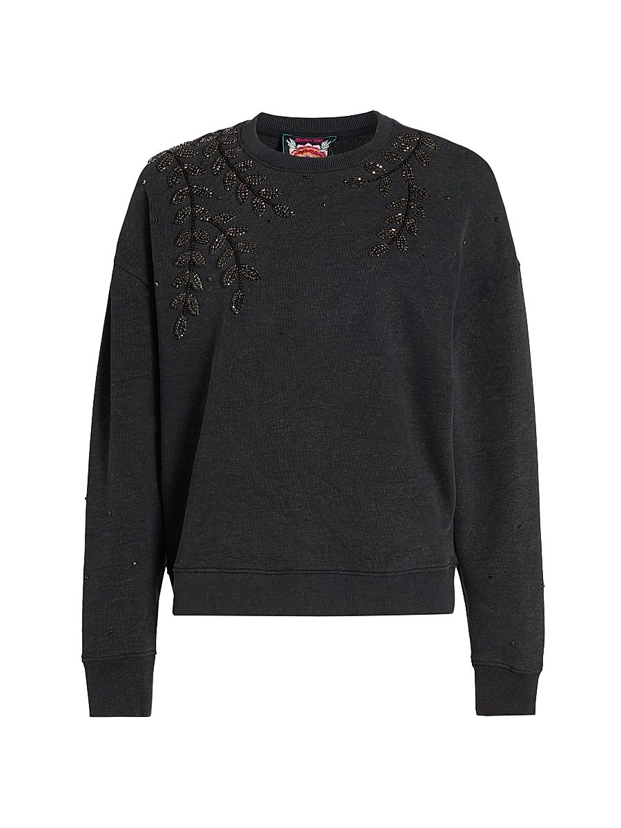 Women's Embellished French Terry Sweatshirt - Charcoal Heather - Size Large