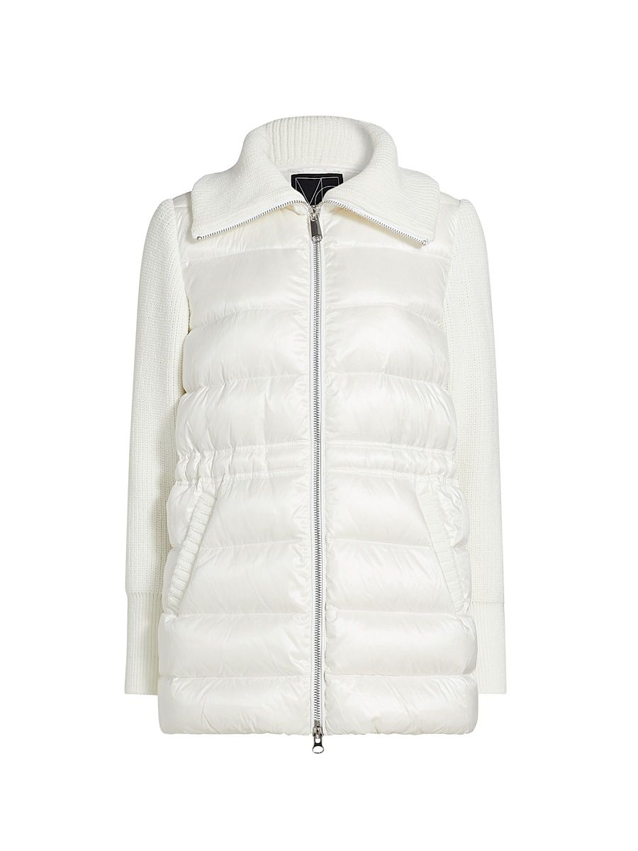 Women's Mac Mixed-Media Down Coat - Ivory - Size Large