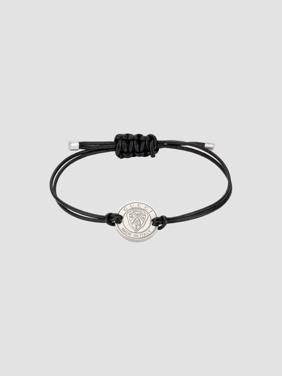 Gucci Women's Leather & Sterling Silver Crest Charm Bracelet - Black Silver