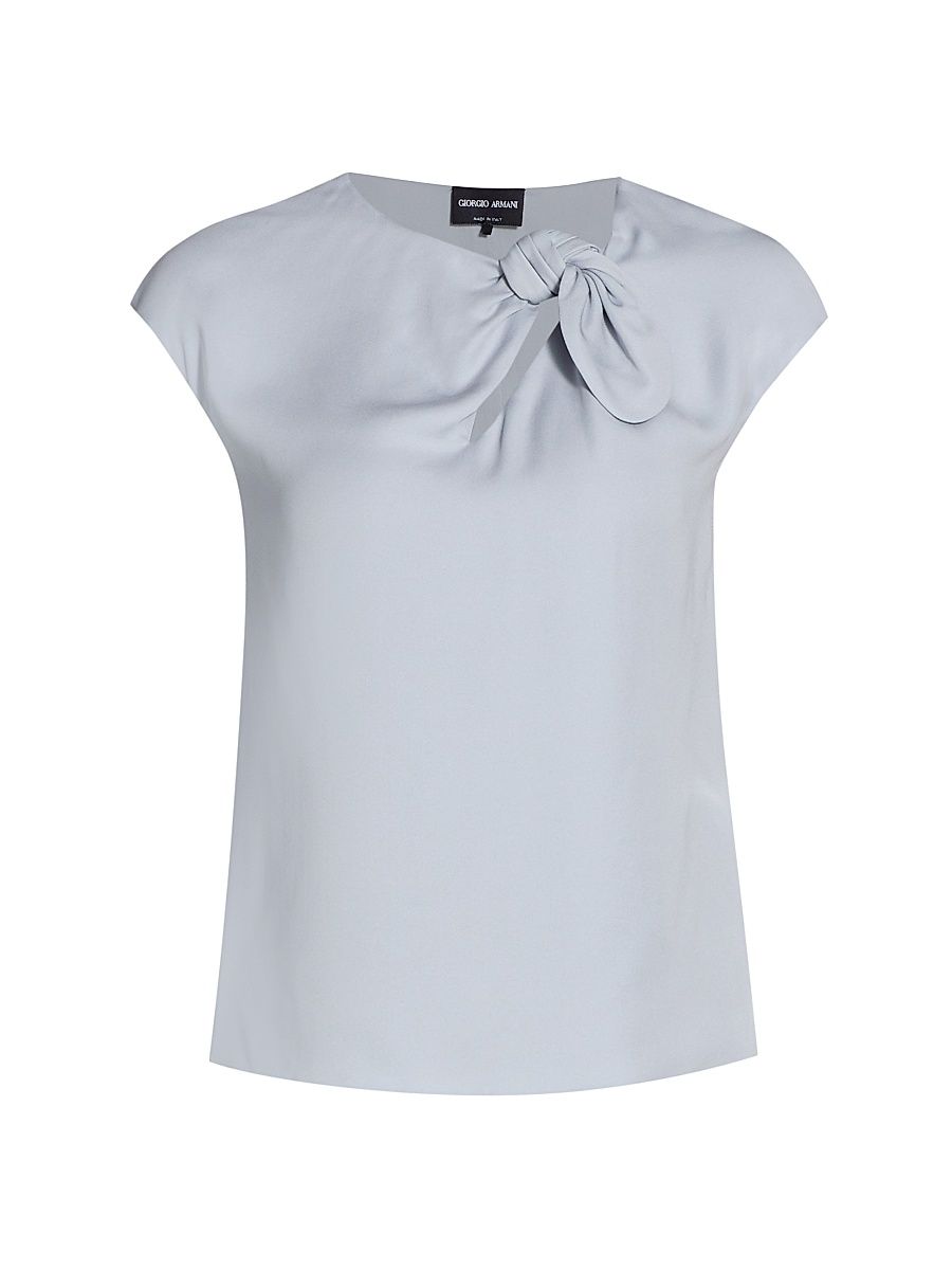 Women's Silk Knoted Top - Pale Blue - Size 2