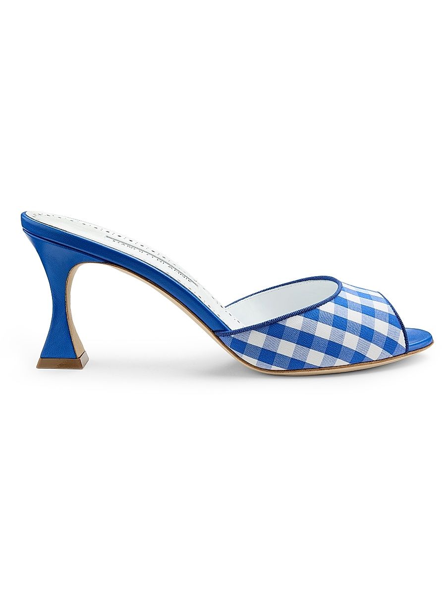Women's Jadara 70MM Gingham Cotton Pumps - White Blue - Size 7