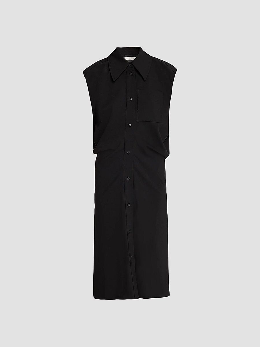 Co Women's Banana Cut Wool Shirtdress - Black - Size XL